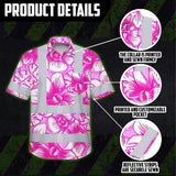 Hi Vis Hawaiian Shirt Reflective Tapes Pink Neon White Orchid Custom Name Safety Workwear For Workers, Truckers, Operators