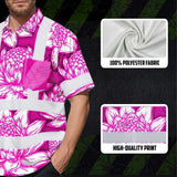 Hi Vis Hawaiian Shirt Reflective Tapes Pink Neon White Protea Custom Name Safety Workwear For Workers, Truckers, Operators
