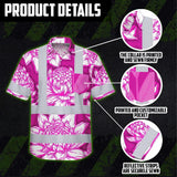 Hi Vis Hawaiian Shirt Reflective Tapes Pink Neon White Protea Custom Name Safety Workwear For Workers, Truckers, Operators