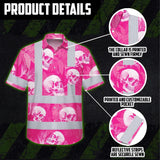 Hi Vis Hawaiian Shirt Reflective Tapes Pink Neon White Skull Custom Name Safety Workwear For Workers, Truckers, Operators