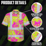 Hi Vis Hawaiian Shirt Reflective Tapes Pink Neon Yellow Orchid Custom Name Safety Workwear For Workers, Truckers, Operators