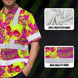 Hi Vis Hawaiian Shirt Reflective Tapes Pink Neon Yellow Skull Custom Name Safety Workwear For Workers, Truckers, Operators