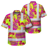 Hi Vis Hawaiian Shirt Reflective Tapes Pink Neon Yellow Skull Custom Name Safety Workwear For Workers, Truckers, Operators