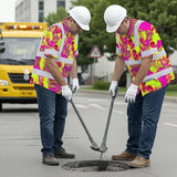 Hi Vis Hawaiian Shirt Reflective Tapes Pink Neon Yellow Skull Custom Name Safety Workwear For Workers, Truckers, Operators