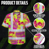 Hi Vis Hawaiian Shirt Reflective Tapes Pink Neon Yellow Skull Custom Name Safety Workwear For Workers, Truckers, Operators