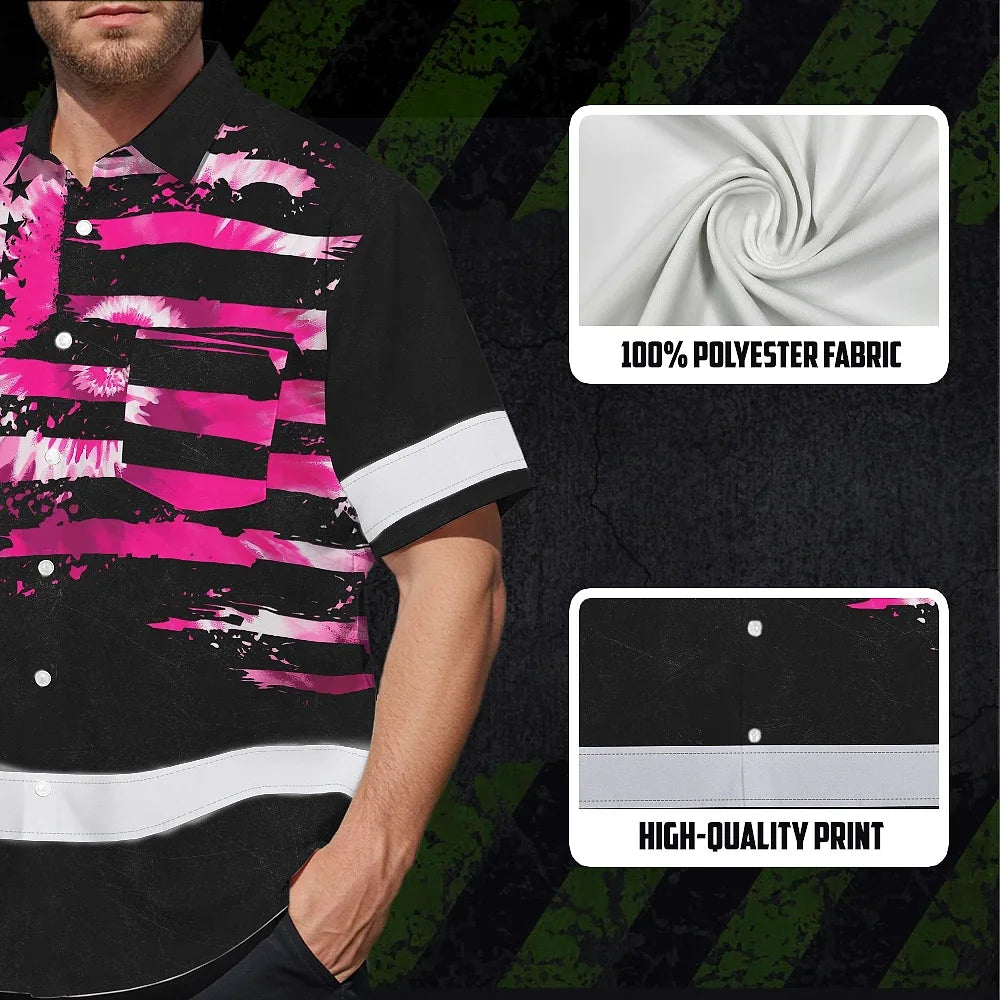 Hi Vis Hawaiian Shirt Reflective Tapes Pink Tie Dye US Flag Custom Name