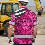 Hi Vis Hawaiian Shirt Reflective Tapes Pink Tie Dye US Flag Scratch Custom Name Safety Workwear For Workers, Runners, Cyclists