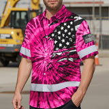 Hi Vis Hawaiian Shirt Reflective Tapes Pink Tie Dye US Flag Scratch Custom Name Safety Workwear For Workers, Runners, Cyclists