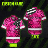 Hi Vis Hawaiian Shirt Reflective Tapes Pink Tie Dye US Flag Scratch Custom Name Safety Workwear For Workers, Runners, Cyclists