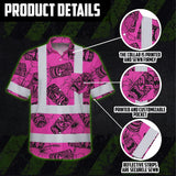 Hi Vis Hawaiian Shirt Reflective Tapes Pink Tiki Custom Name Safety Workwear For Workers, Truckers, Operators