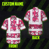 Hi Vis Hawaiian Shirt Reflective Tapes Pink Violet Flowers Custom Name Safety Workwear For Workers, Truckers, Operators