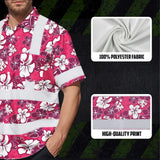 Hi Vis Hawaiian Shirt Reflective Tapes Pink Violet Flowers Custom Name Safety Workwear For Workers, Truckers, Operators