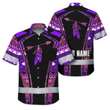 Hi Vis Hawaiian Shirt Reflective Tapes Pink Violet Neon Native Custom Name Safety Workwear For Workers, Truckers, Operators