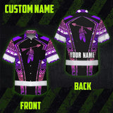 Hi Vis Hawaiian Shirt Reflective Tapes Pink Violet Neon Native Custom Name Safety Workwear For Workers, Truckers, Operators