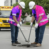 Hi Vis Hawaiian Shirt Reflective Tapes Pink Violet Skull Custom Name Safety Workwear For Workers, Truckers, Operators