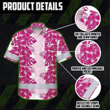 Hi Vis Hawaiian Shirt Reflective Tapes Pink White Flowers Custom Name Safety Workwear For Workers, Truckers, Operators