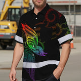 Hi Vis Hawaiian Shirt Reflective Tapes Rainbow Butterfly Polynesian Custom Name Safety Workwear For Workers, Truckers, Operators