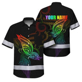 Hi Vis Hawaiian Shirt Reflective Tapes Rainbow Butterfly Polynesian Custom Name Safety Workwear For Workers, Truckers, Operators