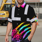 Hi Vis Hawaiian Shirt Reflective Tapes Rainbow Flag Tie Dye Custom Name Safety Workwear For Workers, Runners, Cyclists