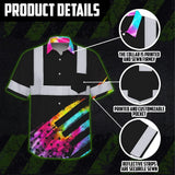 Hi Vis Hawaiian Shirt Reflective Tapes Rainbow Flag Tie Dye Custom Name Safety Workwear For Workers, Runners, Cyclists