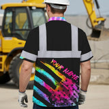 Hi Vis Hawaiian Shirt Reflective Tapes Rainbow Flag Tie Dye Custom Name Safety Workwear For Workers, Runners, Cyclists