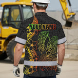Hi Vis Hawaiian Shirt Reflective Tapes Rainbow Polynesian Tribal Custom Name Safety Workwear For Workers, Truckers, Operators