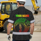 Hi Vis Hawaiian Shirt Reflective Tapes Rainbow Seahorse Polynesian Custom Name Safety Workwear For Workers, Truckers, Operators