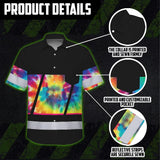 Hi Vis Hawaiian Shirt Reflective Tapes Rainbow Tie Dye Custom Name Safety Workwear For Workers, Runners, Cyclists