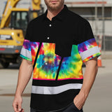 Hi Vis Hawaiian Shirt Reflective Tapes Rainbow Tie Dye Custom Name Safety Workwear For Workers, Runners, Cyclists