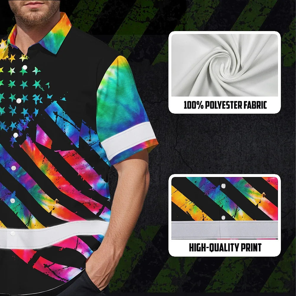 Hi Vis Hawaiian Shirt Reflective Tapes Rainbow Tie Dye Safety Workwear
