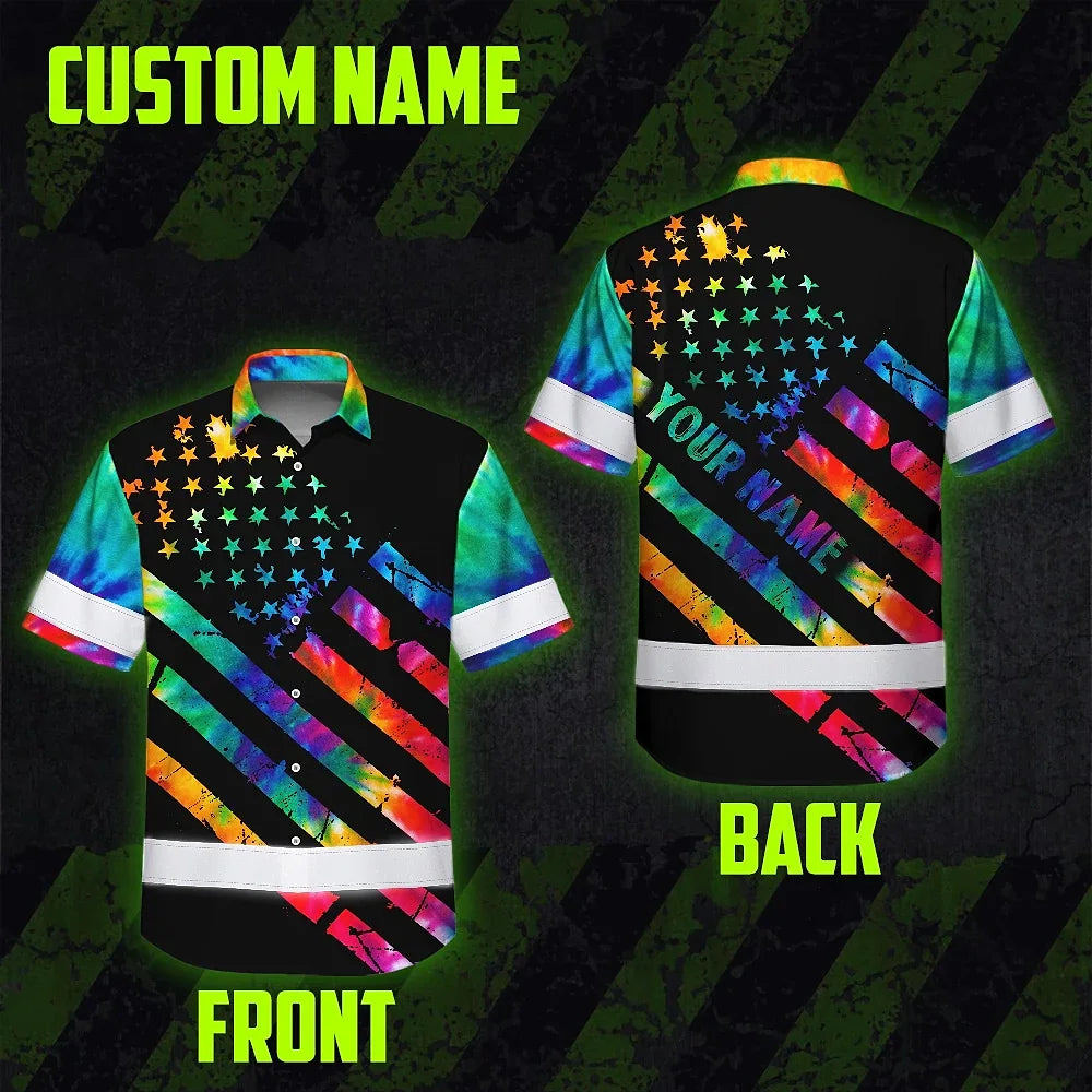 Hi Vis Hawaiian Shirt Reflective Tapes Rainbow Tie Dye Safety Workwear