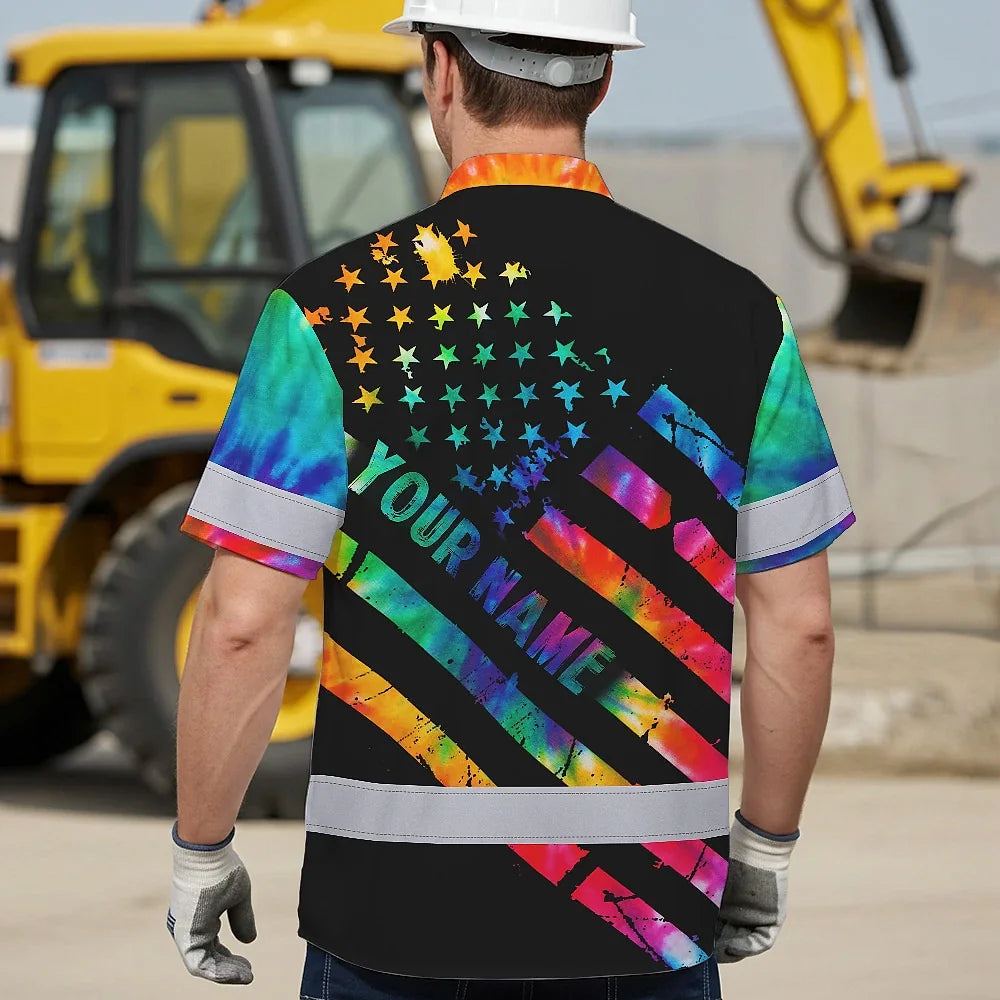 Hi Vis Hawaiian Shirt Reflective Tapes Rainbow Tie Dye Safety Workwear