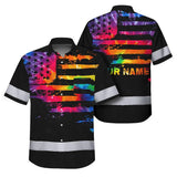 Hi Vis Hawaiian Shirt Reflective Tapes Rainbow Tie Dye US Flag Custom Name