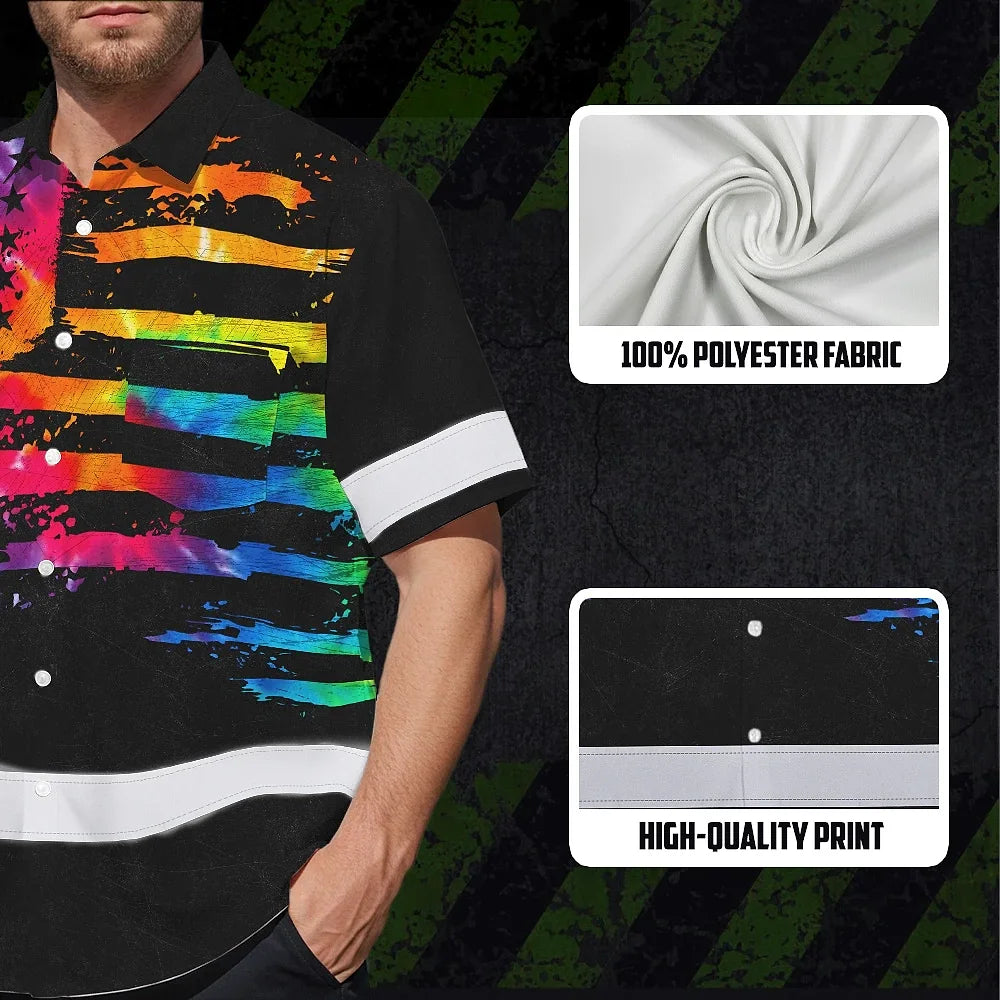 Hi Vis Hawaiian Shirt Reflective Tapes Rainbow Tie Dye US Flag Custom Name