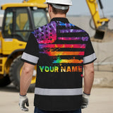 Hi Vis Hawaiian Shirt Reflective Tapes Rainbow Tie Dye US Flag Custom Name