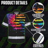 Hi Vis Hawaiian Shirt Reflective Tapes Rainbow Tie Dye US Flag Custom Name