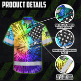 Hi Vis Hawaiian Shirt Reflective Tapes Rainbow Tie Dye US Flag Scratch Custom Name Safety Workwear For Workers, Runners, Cyclists