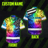 Hi Vis Hawaiian Shirt Reflective Tapes Rainbow Tie Dye US Flag Scratch Custom Name Safety Workwear For Workers, Runners, Cyclists