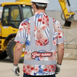 Hi Vis Hawaiian Shirt Reflective Tapes Red And Blue Pig Custom Name Safety Workwear For Workers, Truckers, Operators, Company