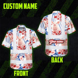 Hi Vis Hawaiian Shirt Reflective Tapes Red And Blue Pig Custom Name Safety Workwear For Workers, Truckers, Operators, Company