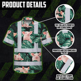 Hi Vis Hawaiian Shirt Reflective Tapes Red And Green Pig Custom Name Safety Workwear For Workers, Truckers, Operators, Company
