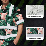 Hi Vis Hawaiian Shirt Reflective Tapes Red And Green Pig Custom Name Safety Workwear For Workers, Truckers, Operators, Company