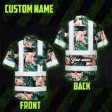 Hi Vis Hawaiian Shirt Reflective Tapes Red And Green Pig Custom Name Safety Workwear For Workers, Truckers, Operators, Company