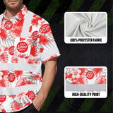 Hi Vis Hawaiian Shirt Reflective Tapes Red And White Flowers 2 Custom Name And Logo Safety Workwear For Workers, Truckers, Operators, Company