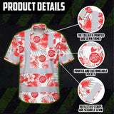 Hi Vis Hawaiian Shirt Reflective Tapes Red And White Flowers 2 Custom Name And Logo Safety Workwear For Workers, Truckers, Operators, Company