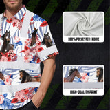 Hi Vis Hawaiian Shirt Reflective Tapes Red Blue And Horse Custom Name Safety Workwear For Workers, Truckers, Operators, Company