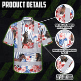 Hi Vis Hawaiian Shirt Reflective Tapes Red Blue And Horse Custom Name Safety Workwear For Workers, Truckers, Operators, Company