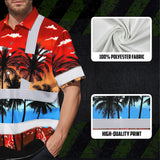 Hi Vis Hawaiian Shirt Reflective Tapes Red Coconut Tree Custom Name Safety Workwear For Workers, Truckers, Operators