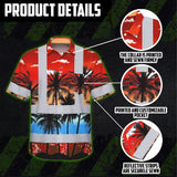 Hi Vis Hawaiian Shirt Reflective Tapes Red Coconut Tree Custom Name Safety Workwear For Workers, Truckers, Operators