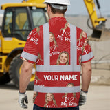 Hi Vis Hawaiian Shirt Reflective Tapes Red Custom Name And Image Safety Workwear For Workers, Truckers, Operators